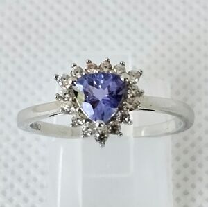 Genuine Tanzanite & White Zircon Ring Platinum Over Sterling Silver Sz 8!